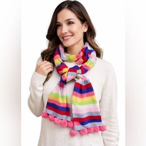 Talbots Colorful Striped Pom Pom Scarf NWT